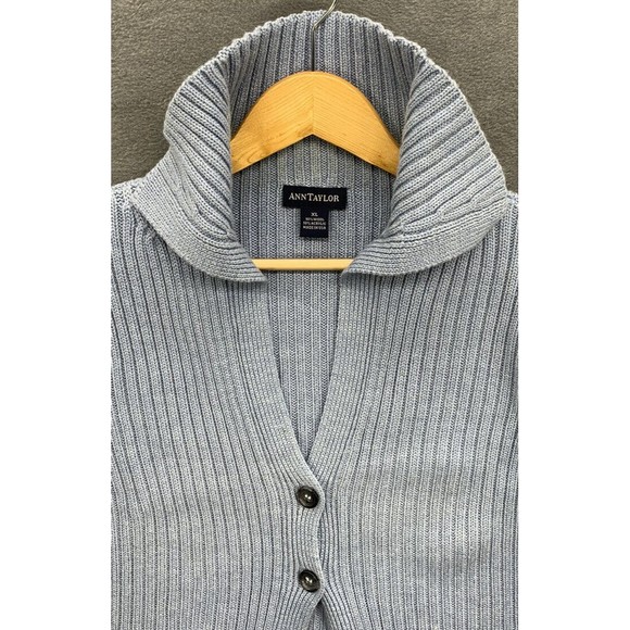 Ann Taylor Cardigan Sweater Women’s X-LARGE Baby Blue 2 Button Ribbed V-Neck USA - Picture 5 of 16